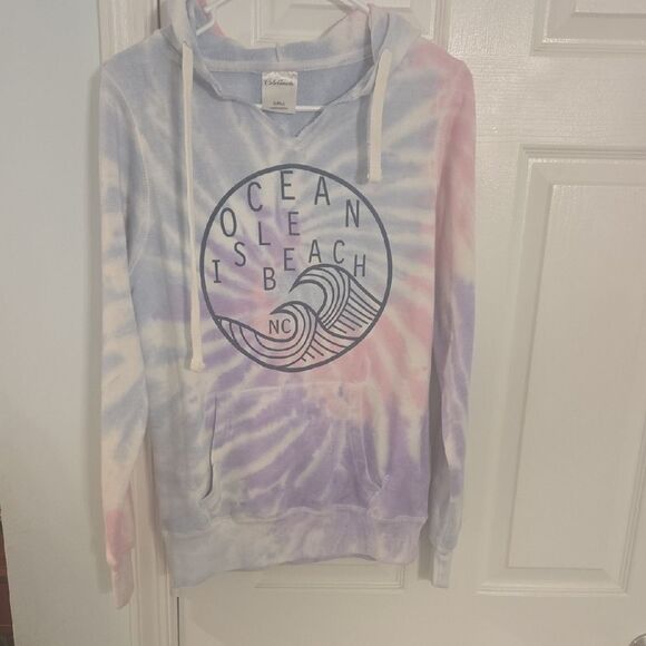 Gildan Pastel Tie-Dye Hoodie with Ocean Print - Picture 1 of 8
